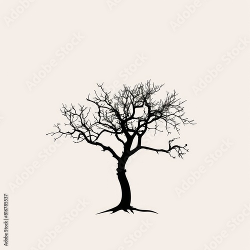 Black Tree Silhouette Isolated  Old Style Ink Drawing Icon  Tree Sketch  Woodcut or Engraving
