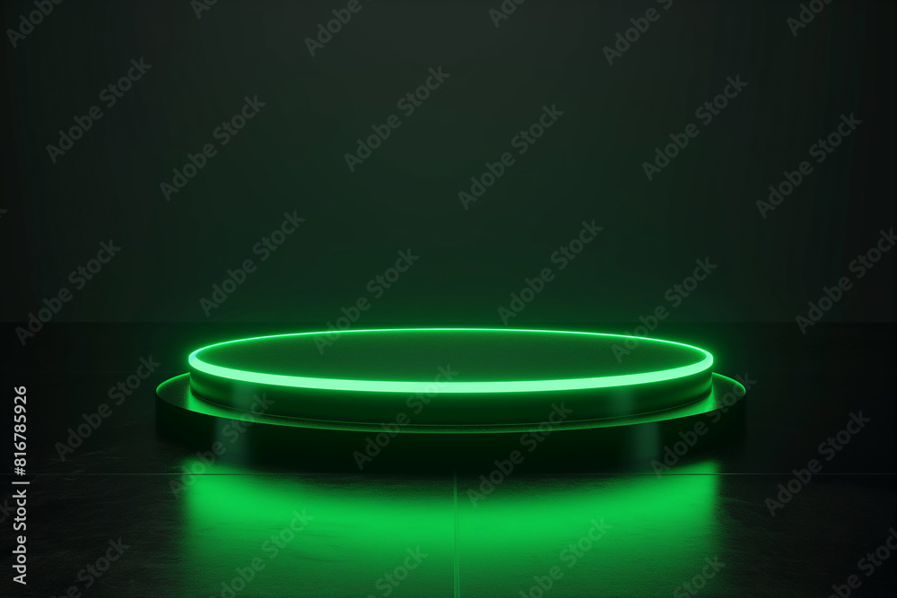 3D rendering of a green glowing neon light triangle on a black background with a floor reflection. 3D rendering of a green glowing neon light triangle on a black background with a floor reflection.