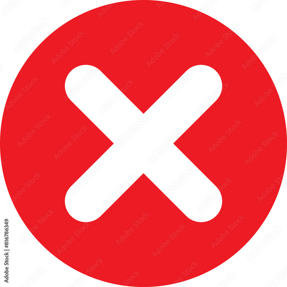 Fototapeta premium Cross Check Mark Icon. Flat Round Button Element