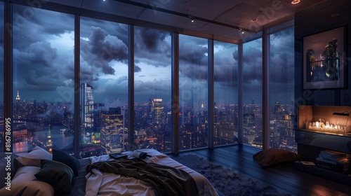 Rainy Evening Serenity in Luxe Apartment Room