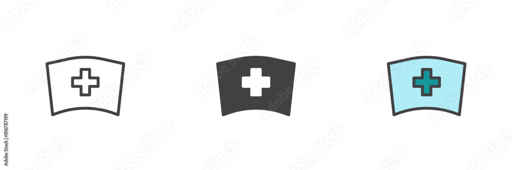 Nurse hat different style icon set Nurse hat different style icon set