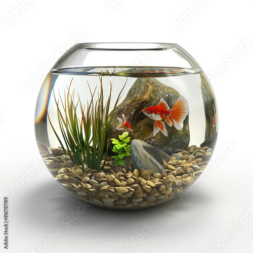 Goldfish in a glass fish tank or aquarium white background