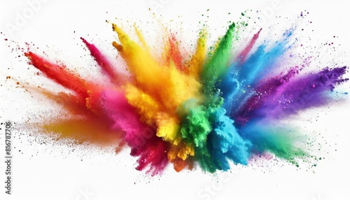 Rainbow holy powder explosion isolated on white background, clipping