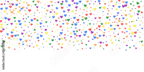 Rainbow colored scattered hearts. LGBT valentine