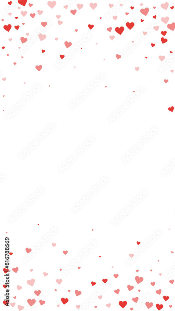 Obraz premium Red hearts scattered on white background.
