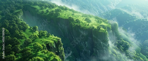 Aerial View Of The Green Grassy Cliffs And Mountainous Terrain, With Winding Paths Leading To Them