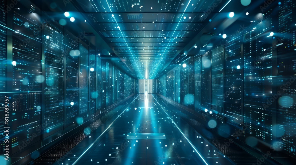 Blue glowing futuristic technology tunnel.