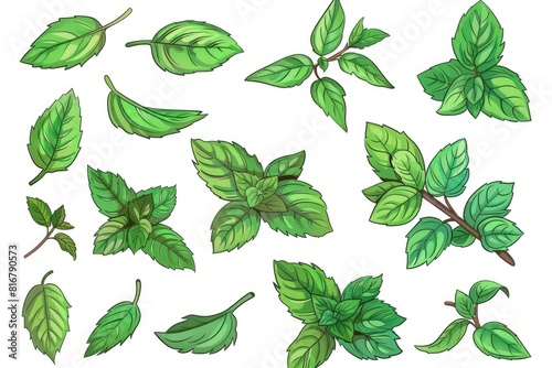 Fresh green leaves isolated on a clean white background. Ideal for botanical and nature designs