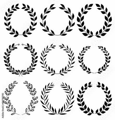 a set of black and white laurel wreaths