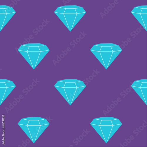 Seamless pattern with diamonds in flat style. Jewellery background, y2k brilliant shape illustration for textile, print design, wrapping paper, fabric, wallpaper, cover. Vector