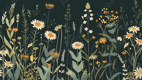 Seamless floral pattern with wild flowers and herbs.