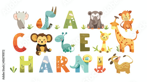 Fototapeta Naklejka Na Ścianę i Meble -  Cute Animal Alphabets for kids education set Vector style