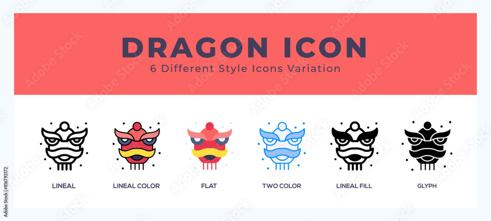 Naklejka premium Dragon pack of icons. vector illustration.