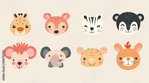 Cute Animal heads collection Vector style vector design