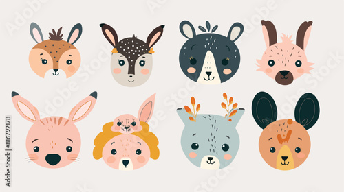 Cute Animal heads collection Vector style vector design