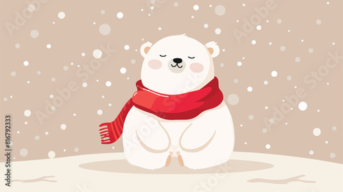 Cute Arctic white polar bear with scarf Vector style