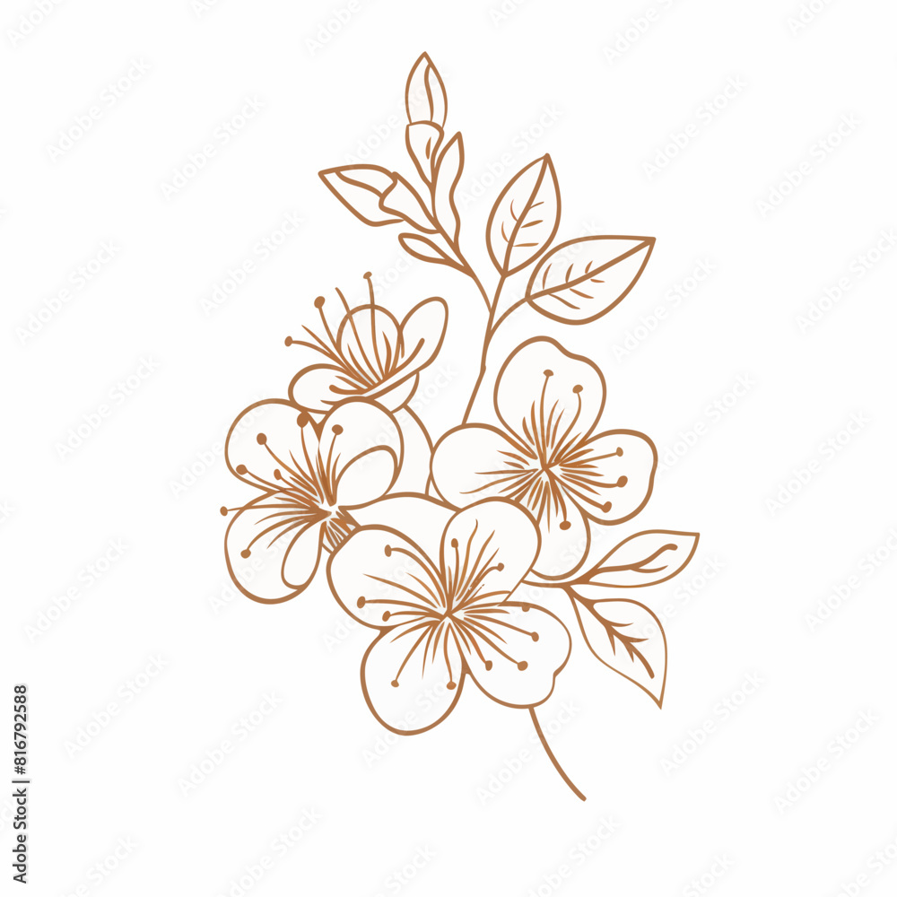 a drawing of flowers with leaves on a white background
