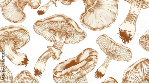 Seamless pattern with outlined chanterelle mushrooms