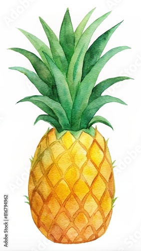 Watercolor illustration of pineapple on white