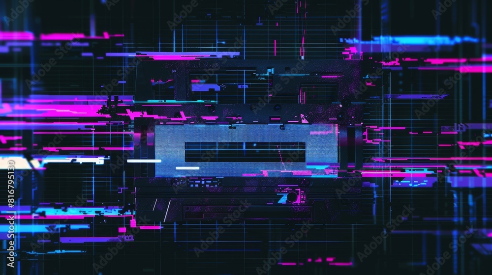an-illustration-of-a-black-screen-with-pixel-glitch-blue-and-purple