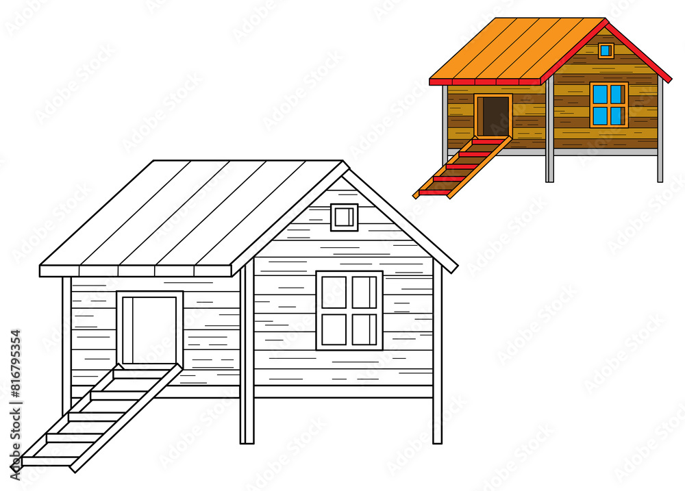 cartoon scene with farm ranch chicken coop coloring page drawing ...