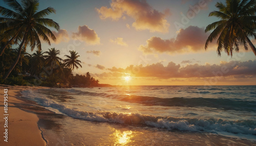 Beautiful sunrise or sunset over the tropical beach