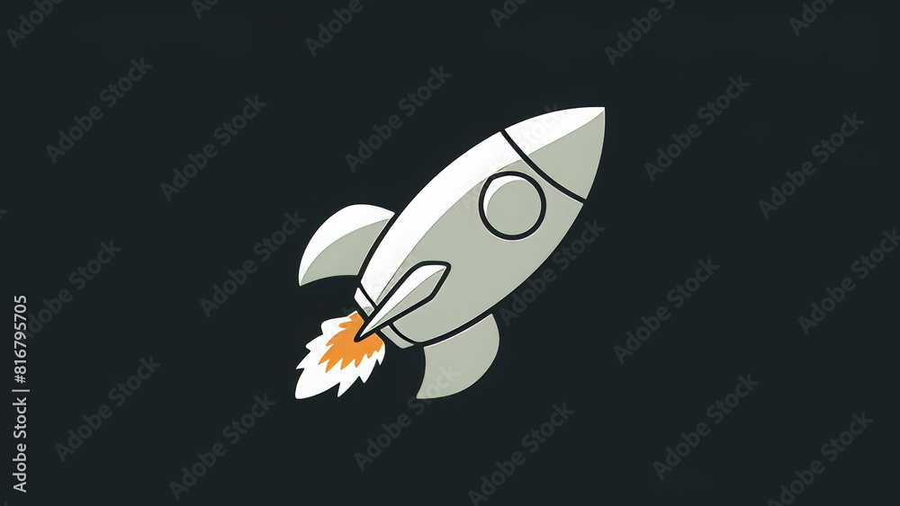 A sleek, stylized 2D rocket design Set against a deep black background, the rocket's streamlined shape and glowing engine emit a sense of speed and energy A sleek, stylized 2D rocket design Set against a deep black background, the rocket's streamlined shape and glowing engine emit a sense of speed and energy