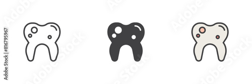 Tooth caries different style icon set