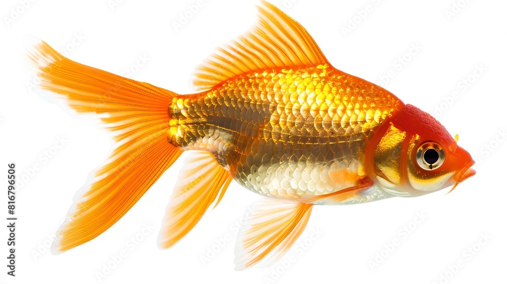 Vibrant Orange Goldfish Swimming Freely, Isolated on White. Perfect for Pet Themes and Aquariums. A Classic Fish for Beginners. AI