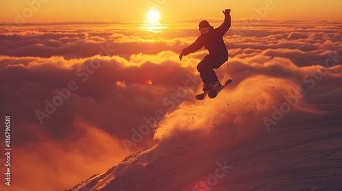 Adventurous Snowboarder Soaring Through Frosty Peaks in Heartstopping Stunt photo