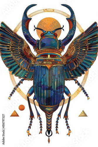 A scarab beetle with wings against a sunny backdrop. Ideal for historical or mystical themes photo