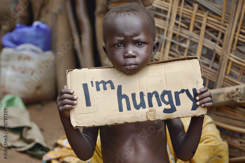 Little African boy holds sign that says 