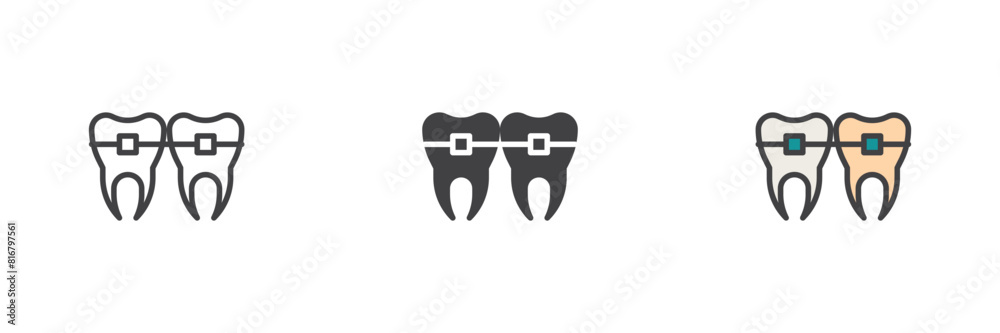 Teeth braces different style icon set