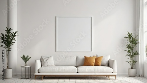 Frame mockup  ISO A paper size. Living room wall white poster mockup. Interior mockup with house background. Modern interior design. 3D render