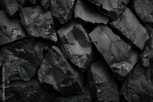 Closeup black and white photo highlighting the textures of coal photo