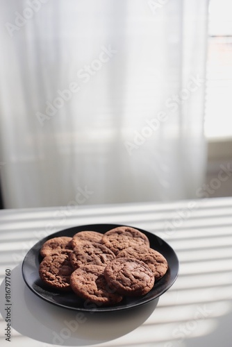 Chocolate cookies in the kitchen sunlight