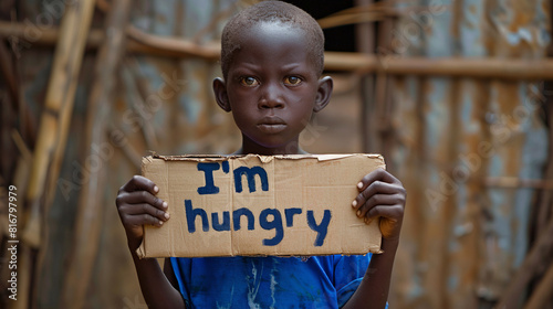 Little African boy holds sign that says 