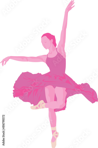 Sketch a beautiful young girl posing ballet, vector art. Woman dancing ballet vector graphics. The dancer poses on one leg in ballerinas. Illustration done in pink color scheme.