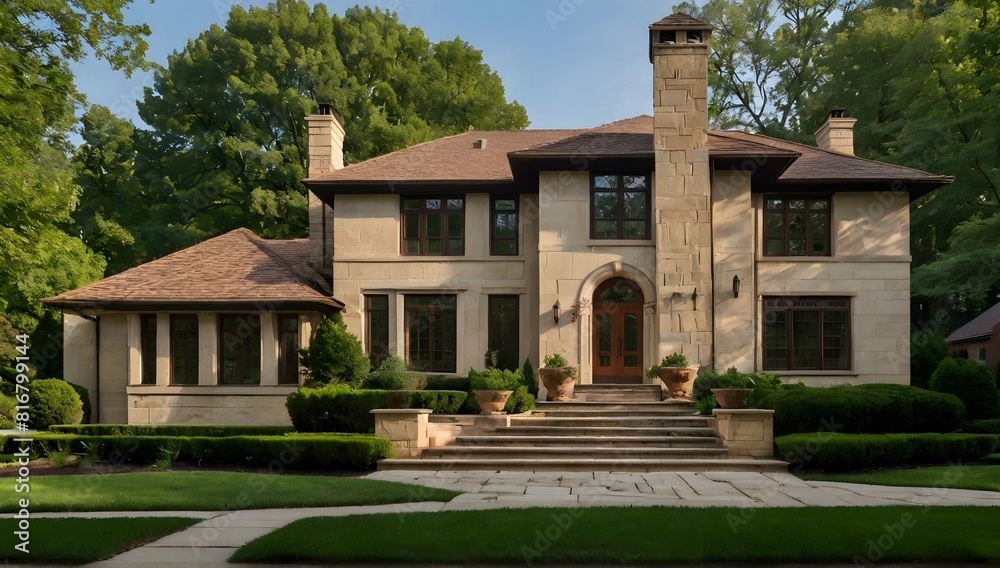 an early 20th century mediterranean style house with center entry in Shaker Heights, Ohio