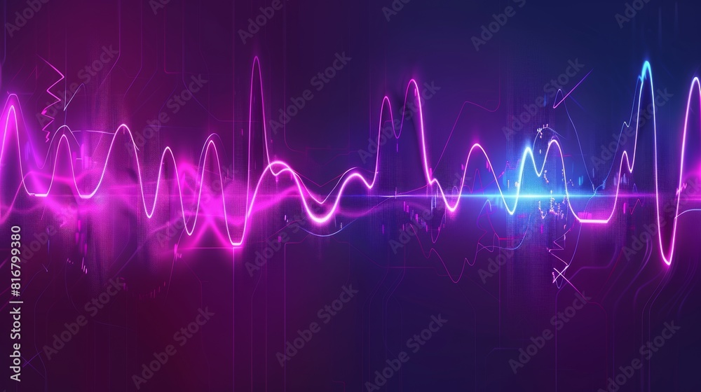 An abstract audio frequency wave and neon light modern background. Radio pulse curve design. Vibrant music track line. Chart of electronic records in neon light. An abstract audio frequency wave and neon light modern background. Radio pulse curve design. Vibrant music track line. Chart of electronic records in neon light.