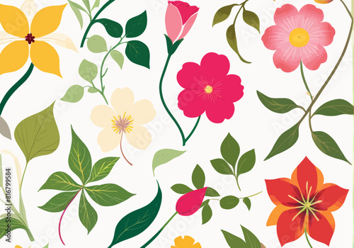 a bunch of different colored flowers on a white background