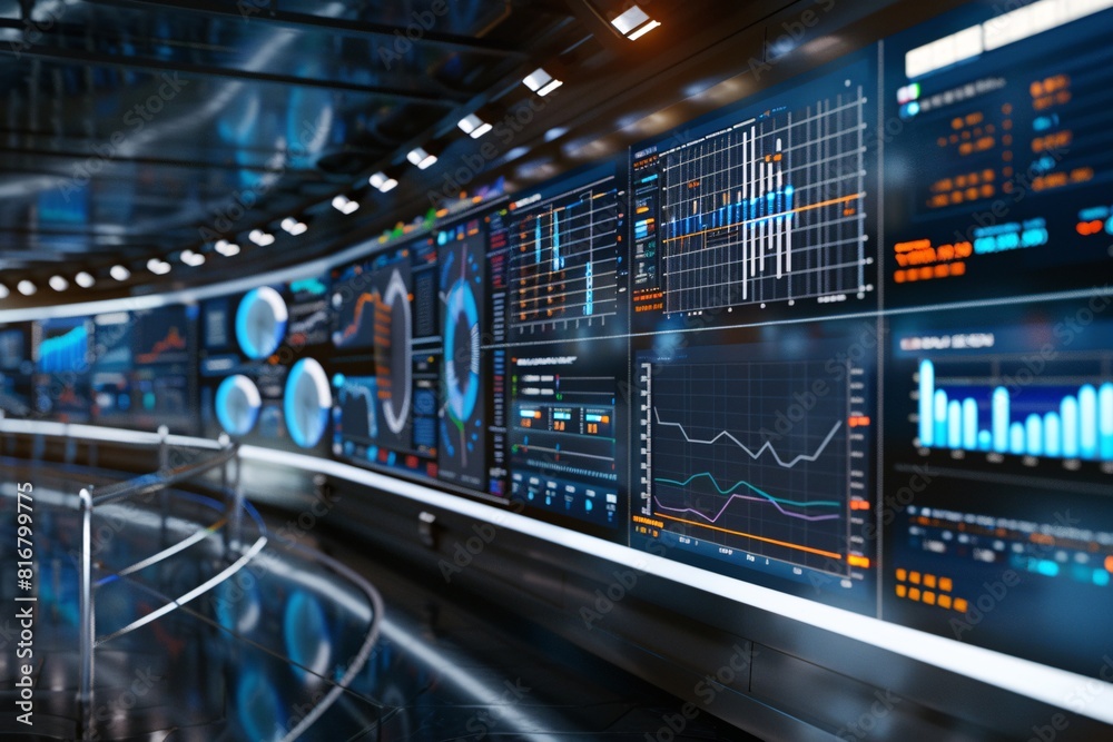 A large room filled with numerous monitors and data screens displaying information. The room appears busy with technological activity A large room filled with numerous monitors and data screens displaying information. The room appears busy with technological activity
