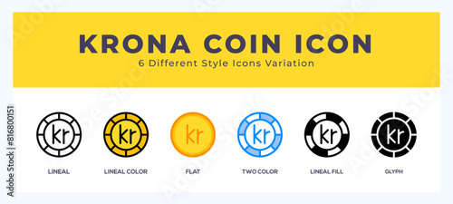 Krona coin icon set pack vector illustration. photo