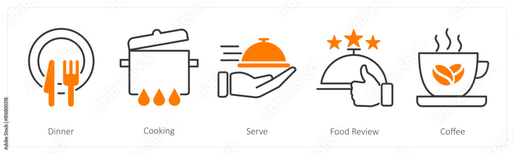 A set of 5 Restaurant icons as dinner, cooking, serve
