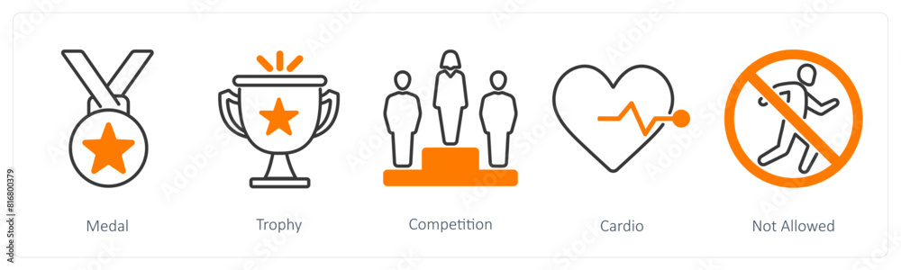 A set of 5 Running icons as medal, trophy, competition A set of 5 Running icons as medal, trophy, competition