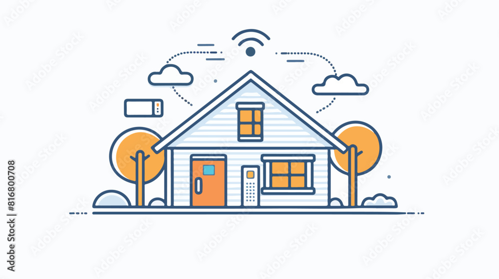 Smart home icon in line art style. Simple sign of house