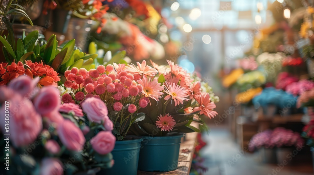 Fototapeta premium Stunning Flower Shop Interior Blurred Background