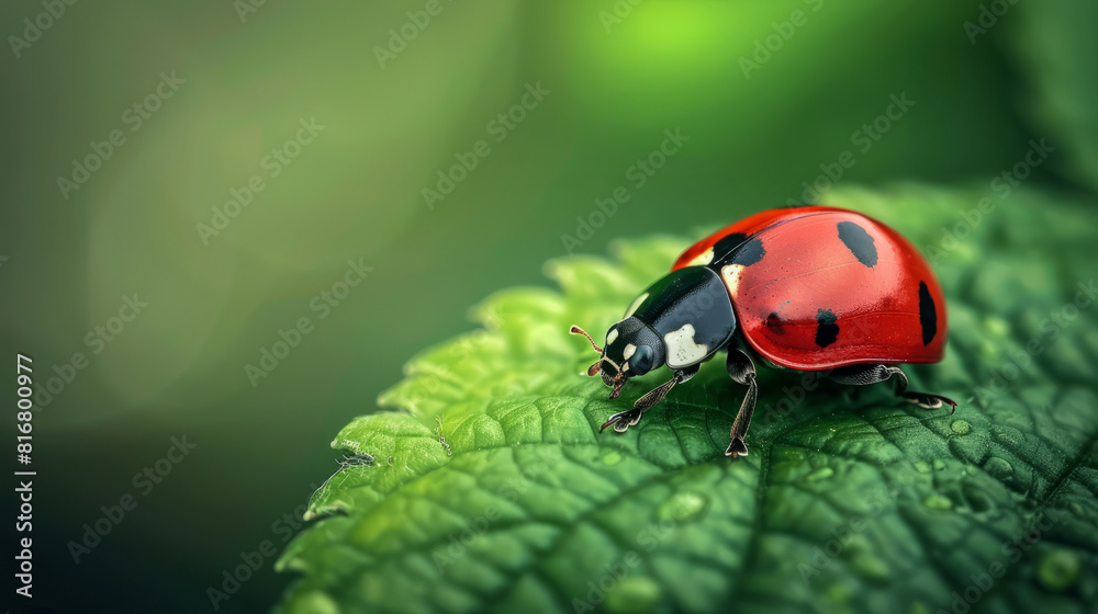 A Ladybug on a green leaf