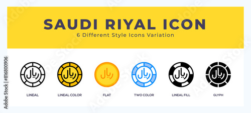 Saudi riyal icon illustration vector with different styles