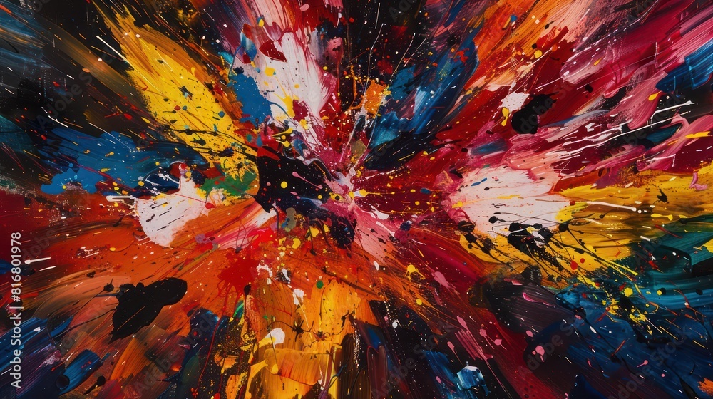A colorful painting of a flower with a lot of paint splatters A colorful painting of a flower with a lot of paint splatters